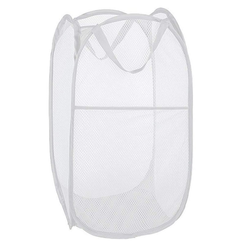 Buenod Pop up Laundry Hamper, Portable Foldable Mesh Clothes Hamper for Kids Room, College Dorm or Travel, Collapsible Laundry Basket for Storage, White - Image 1
